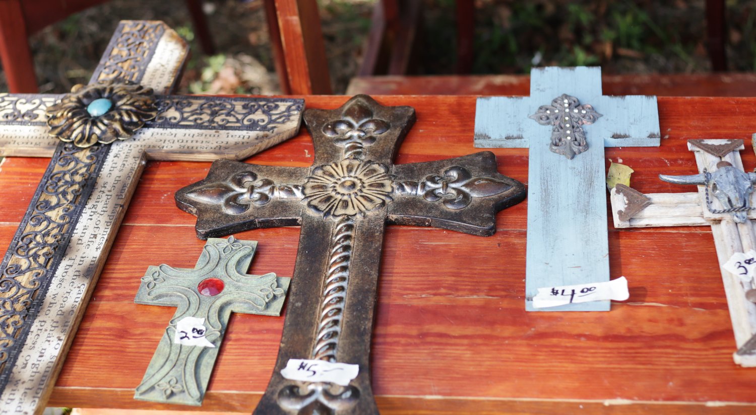 A collection of unique and beautiful crosses were among the offerings of Thomas Parker of Athens and Laura Holster of Winnsboro.